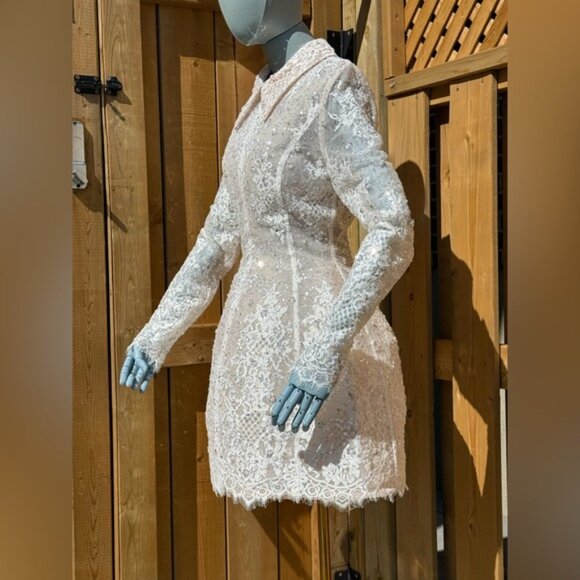 🆕 BRONX & BANCO 🧿 NWOT Adelaide White Lace Bridal Mini Dress, Sz S US 4 - Picture 5 of 16